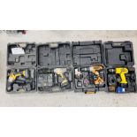 FOUR CASED POWER TOOLS TO INCLUDE WORKZONE CORDLESS DRILL WITH ACCESSORIES (CHARGER REMOVED),