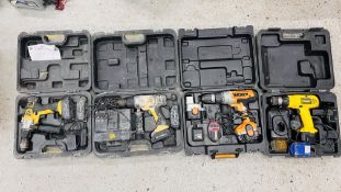 FOUR CASED POWER TOOLS TO INCLUDE WORKZONE CORDLESS DRILL WITH ACCESSORIES (CHARGER REMOVED),