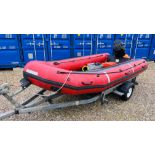 AVON ERB 400 PRO INFLATABLE RIB 4 METRE ON BRAMBER GALVANISED ROAD TRAILER (NEW WHEELS / TYRES AND