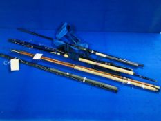 COLLECTION OF 4 VARIOUS FISHING RODS TO INCLUDE 3 PIECE MILBRO CLASSIC MATCH 12FT ROD,