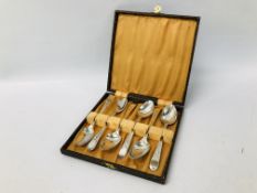 A CASED CONTAINING 6 SILVER TEASPOONS (NOT A MATCHING SET).