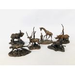 SET OF SIX FRANKLIN MINT BRONZE AFRICAN ANIMAL COLLECTOR'S CABINET ORNAMENTS (BOXED WITH PAPERWORK)