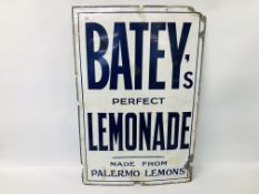 AN ORIGINAL VINTAGE ENAMELLED SIGN "BATEYS LEMONADE" W 51CM X H 76CM.