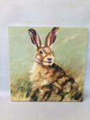 A LARGE MODERN CANVAS PRINT "A HARE" 80CM. X 80CM.