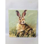 A LARGE MODERN CANVAS PRINT "A HARE" 80CM. X 80CM.