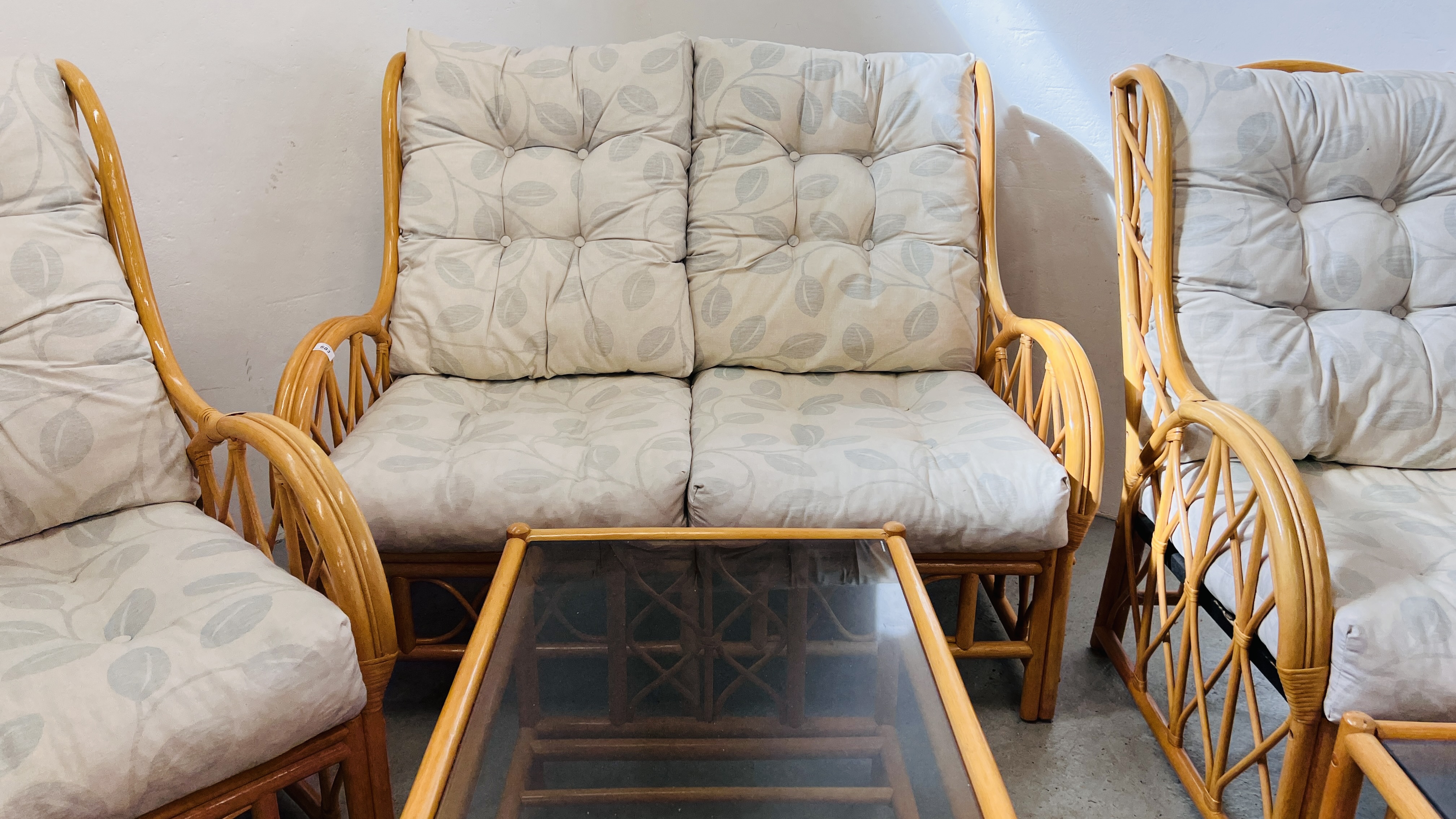 A SUITE OF CANE CONSERVATORY FURNITURE TO INCLUDE TWO CHAIRS, TWO SEATER SOFA, - Image 9 of 9