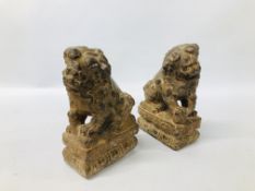 PAIR OF VINTAGE HAND WORKED HARDSTONE FU DOGS - H 20CM.