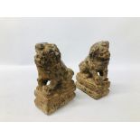 PAIR OF VINTAGE HAND WORKED HARDSTONE FU DOGS - H 20CM.