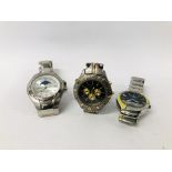 THREE DESIGNER GENTS WRIST WATCHES QUARTZ.