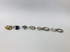 EIGHT ASSORTED SILVER RINGS