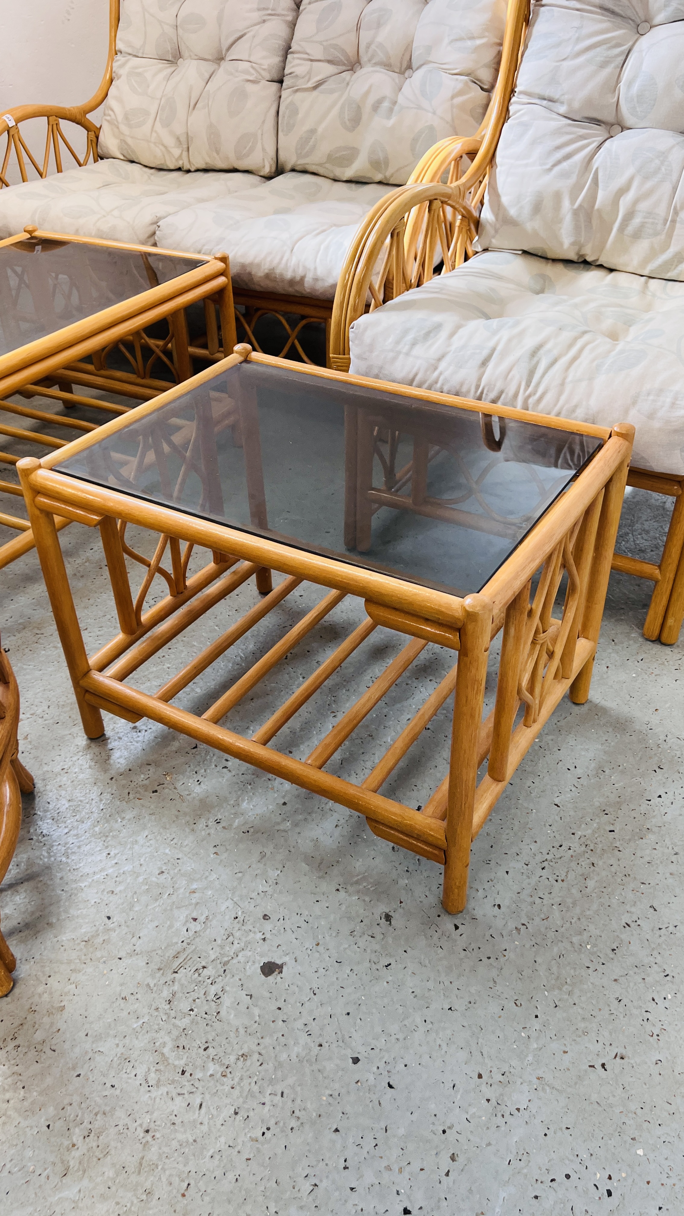 A SUITE OF CANE CONSERVATORY FURNITURE TO INCLUDE TWO CHAIRS, TWO SEATER SOFA, - Image 3 of 9