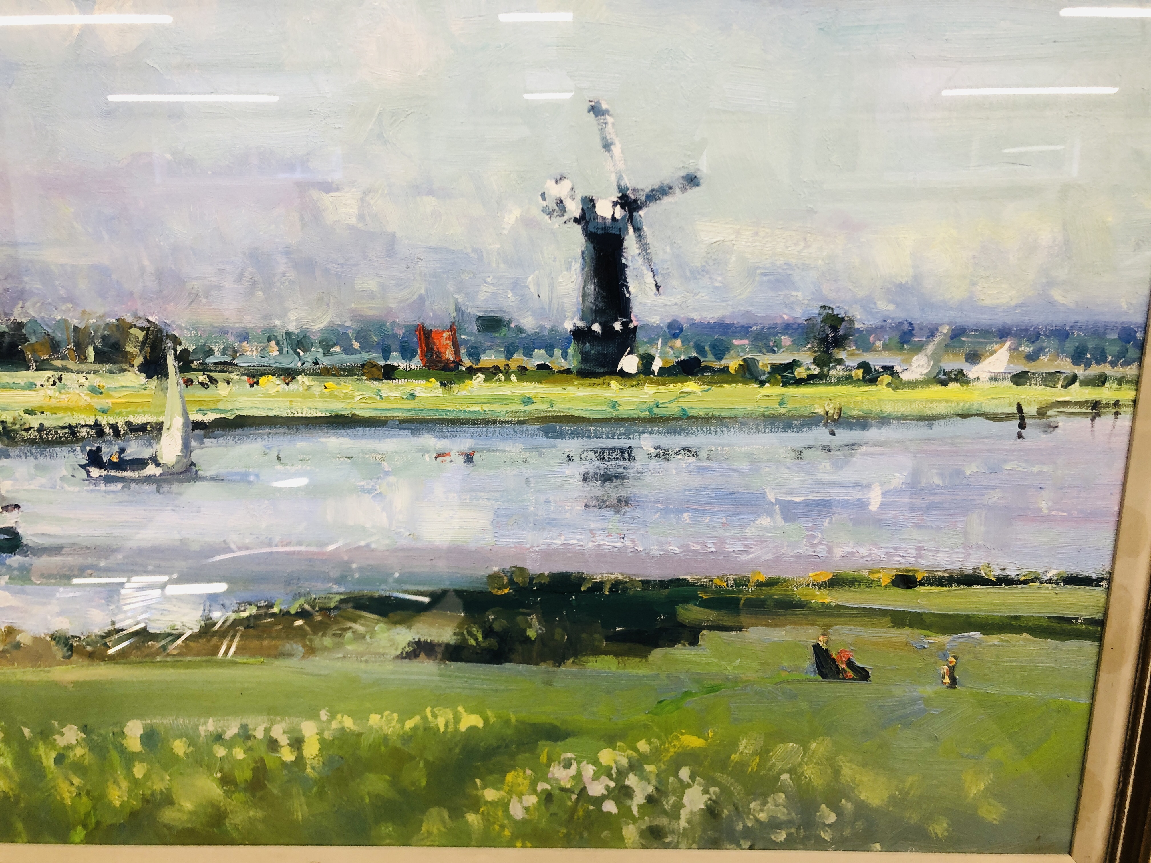 FRAMED "CHATTEN" OIL ON BOARD BROADLAND SCENE - W 74CM. X H 59CM. - Image 5 of 6