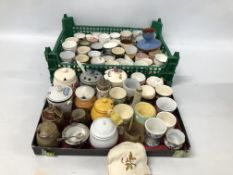 COLLECTION OF ASSORTED MODERN AND VINTAGE MUSTARD POTS AND EGG CUPS TO INCLUDE DELFT,
