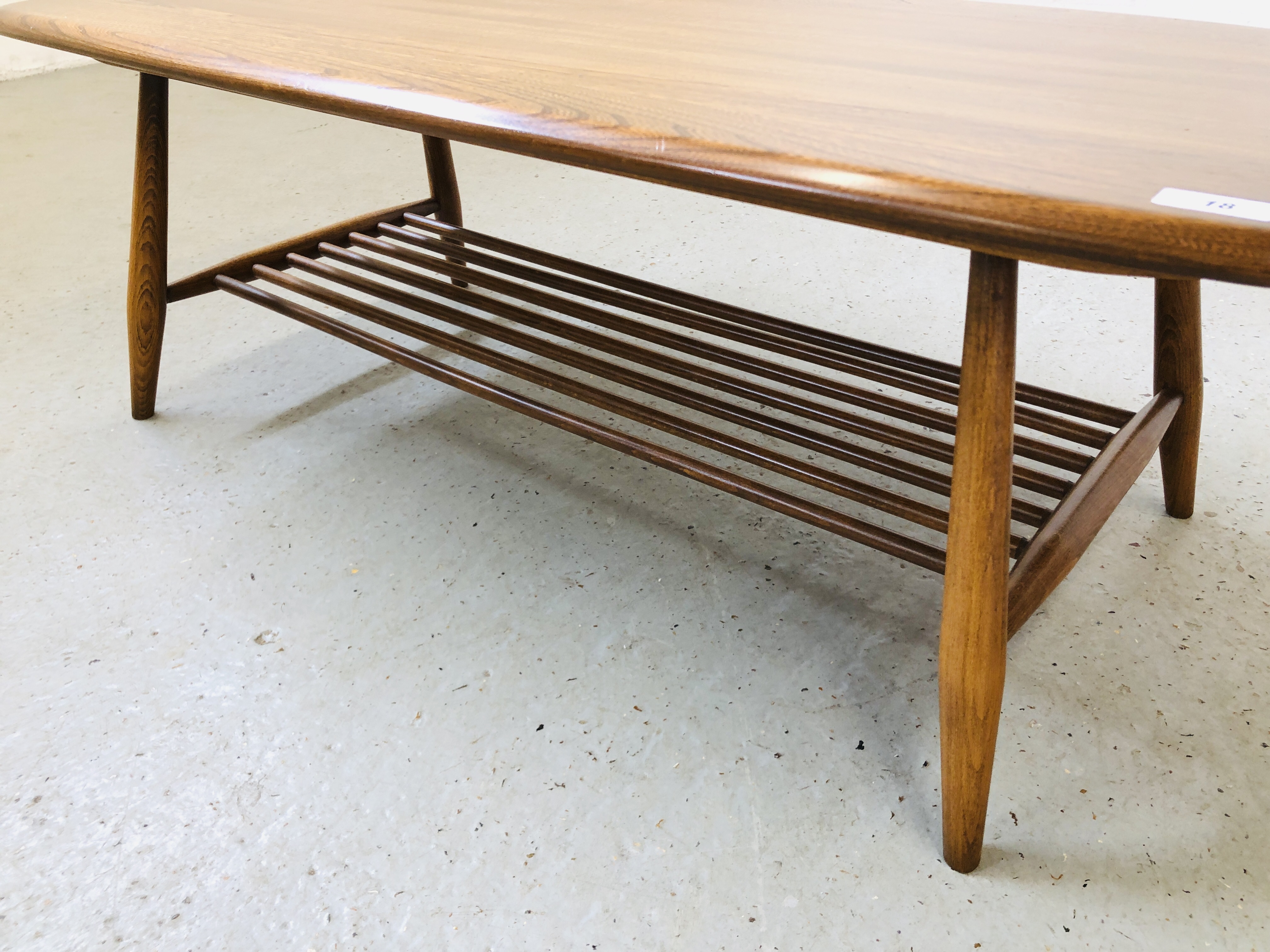MID CENTURY ERCOL GOLDEN DAWN RECTANGLE COFFEE TABLE WITH SHELF BELOW L 105CM, D 46CM, H 36CM. - Image 3 of 6