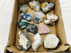 A COLLECTION OF APPROX 12 CRYSTAL AND MINERAL ROCK EXAMPLES TO INCLUDE BROKEN HILL, AUSTRALIA ETC.