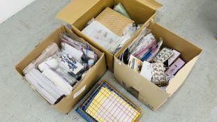 3 X BOXES OF ARTS AND CRAFTS PAPER AND ACCESSORIES ETC.