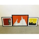 THREE MODERN FRAMED PRINTS IN THE JAYSON LILTEY STYLE TO INCLUDE BATTERSEA POWER STATION.