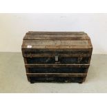 VINTAGE CANVAS COVERED DOMED TOP TRUNK APPROX 70 X 46 X 56.