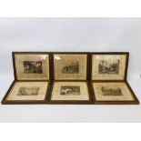 FRAMED SET OF SIX VINTAGE BLACK AND WHITE ETCHINGS THE GOOD OLD DAYS, EVERY DOG HAS HIS DAY,