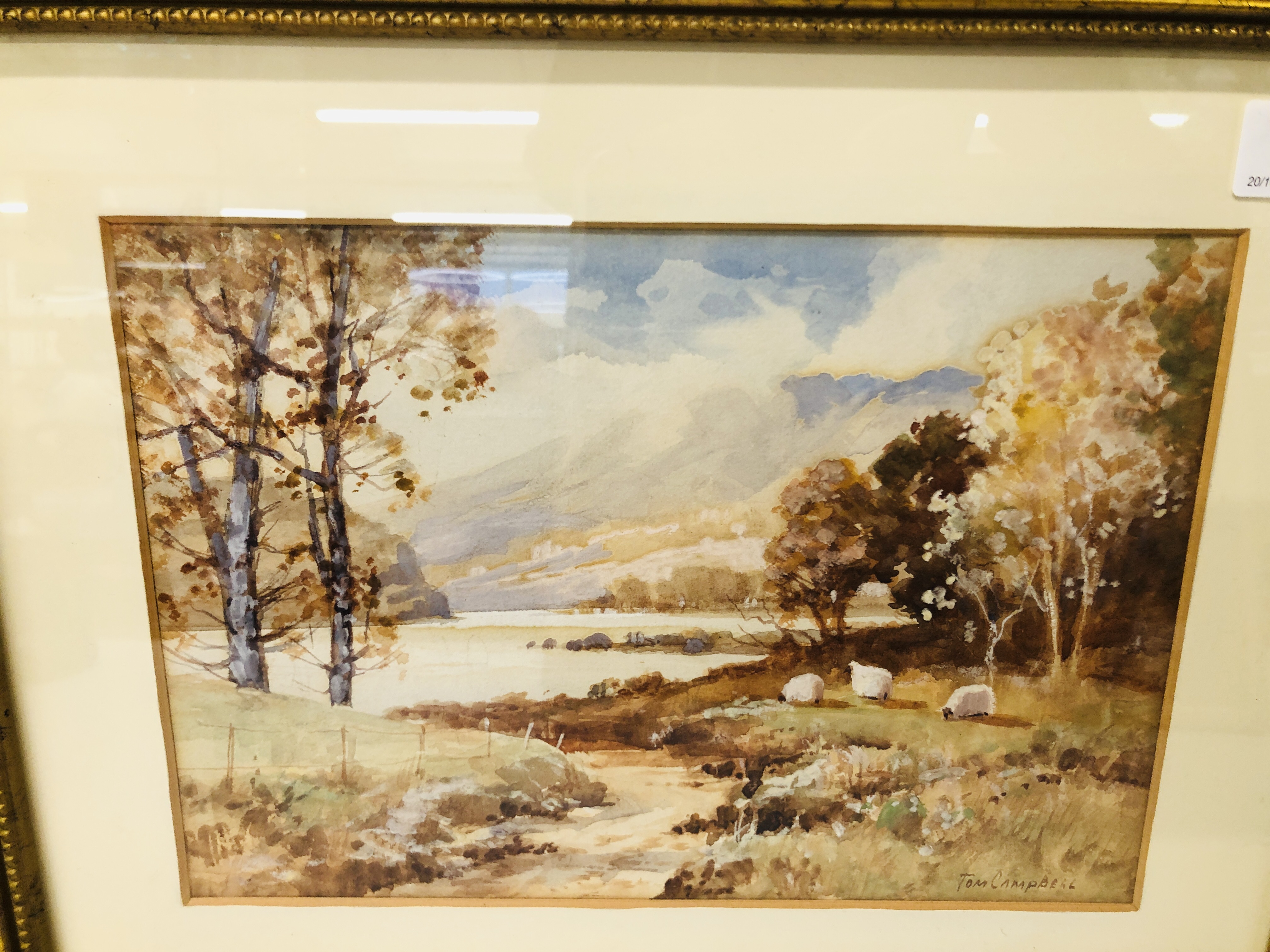A FRAMED AND MOUNTED "AUTUMN ON LOCH" WATERCOLOUR BEARING SIGNATURE TOM CAMPBELL, W 26.5CM X H 18. - Image 2 of 3