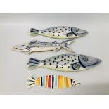 COLLECTION OF FOUR STUDIO POTTERY FISH BY SERENA HALL UNSIGNED.