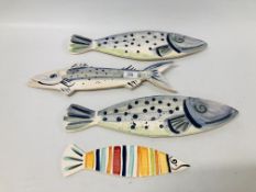 COLLECTION OF FOUR STUDIO POTTERY FISH BY SERENA HALL UNSIGNED.