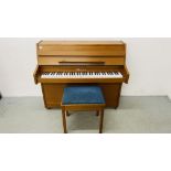 A GILES MODERN OVERSTRUNG UPRIGHT PIANO COMPLETE WITH MUSIC STOOL