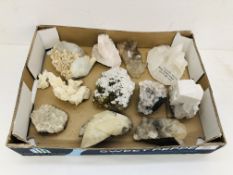 A COLLECTION OF APPROX 11 CRYSTAL AND MINERAL ROCK EXAMPLES TO INCLUDE CALCITE IGLOO MINA PEREGRINA
