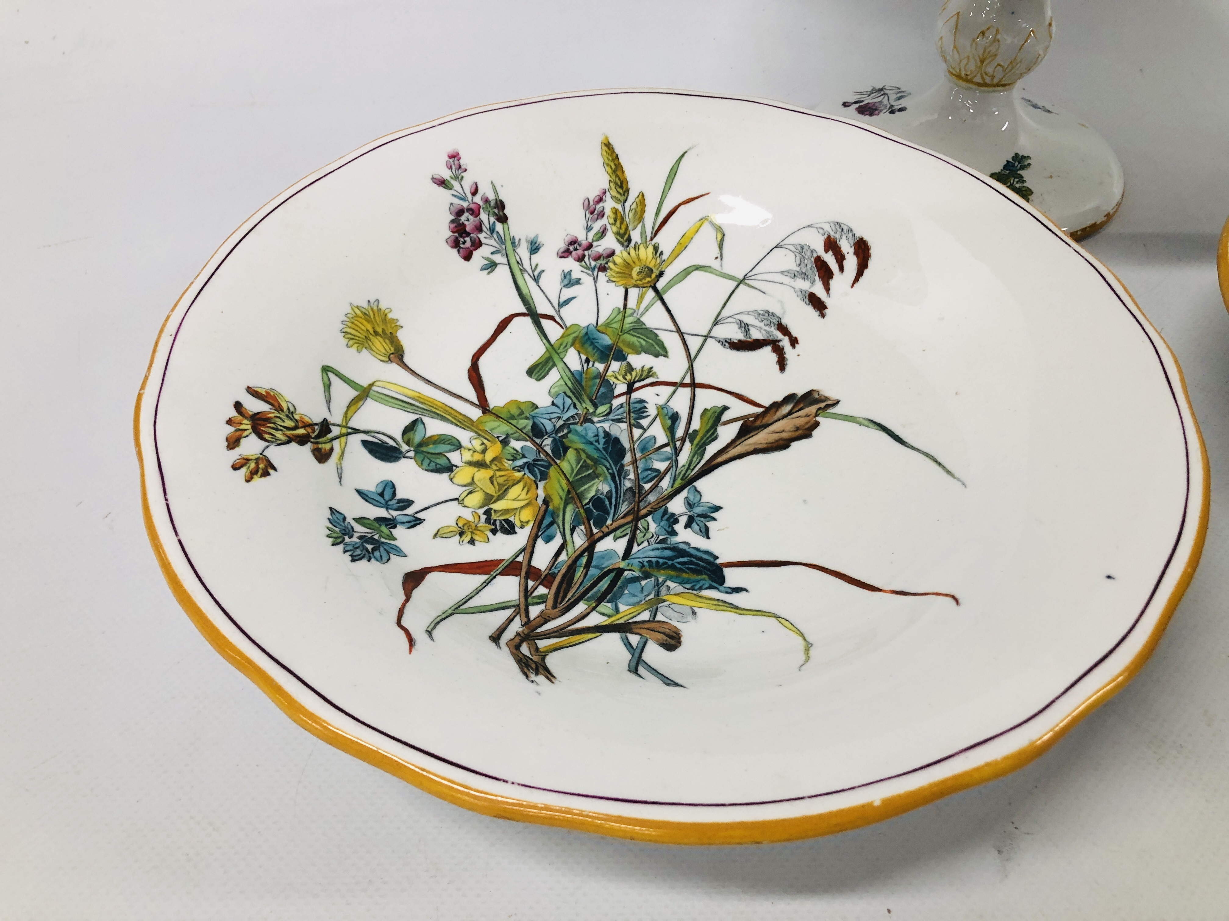 ANTIQUE COPELAND PORCELAIN TAZZA & 2 FOOTED SERVING DISHES PRINTED WITHH WILD FLOWERS, - Image 3 of 6