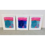 THREE LIMITED EDITION FRAMED MODERN ART / ABSTRACT PRINTS BEARING PENCIL SIGNATURE SOPHIE ABBOTT