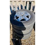 A SET OF FOUR ALUMINIUM WHEELS AND TYRES (TYRES 215 / 70 R15 CP) - IMPORTANT NOTE - FOR OFF ROAD