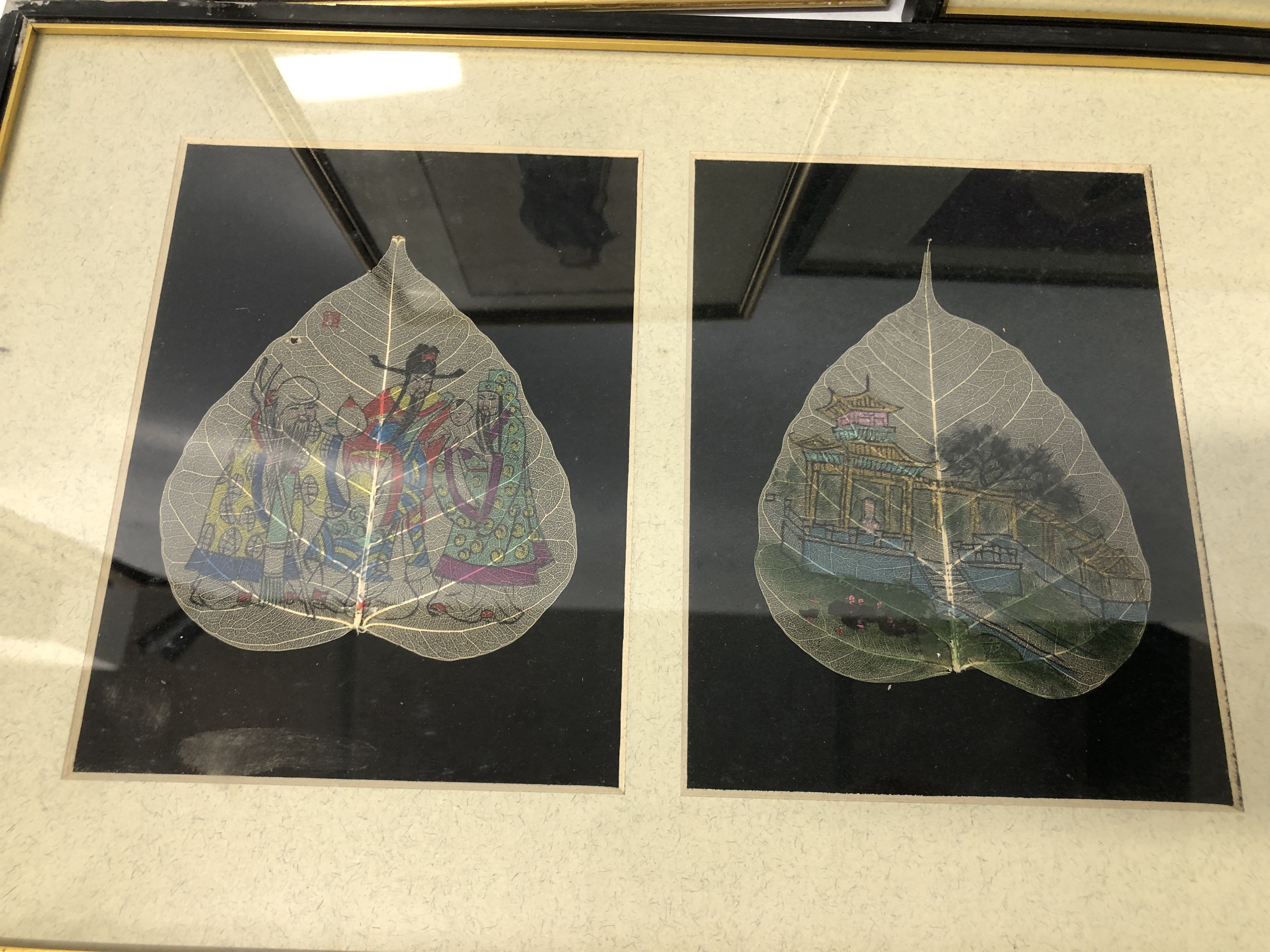 COLLECTION OF FRAMED HANDPAINTED LEAVES NINE IN TOTAL "LIU RONG TEMPLE" ALONG WITH A FRAMED - Image 5 of 12