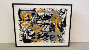 JOHN LEWIS JACKSON POLLOCK - YELLOW GREY, BLACK 1948 FRAMED PRINT (FRAMED L 116CM X H 90CM).