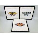 SET OF THREE MODERN FRAMED BUTTERFLY PRINTS "LIMON",