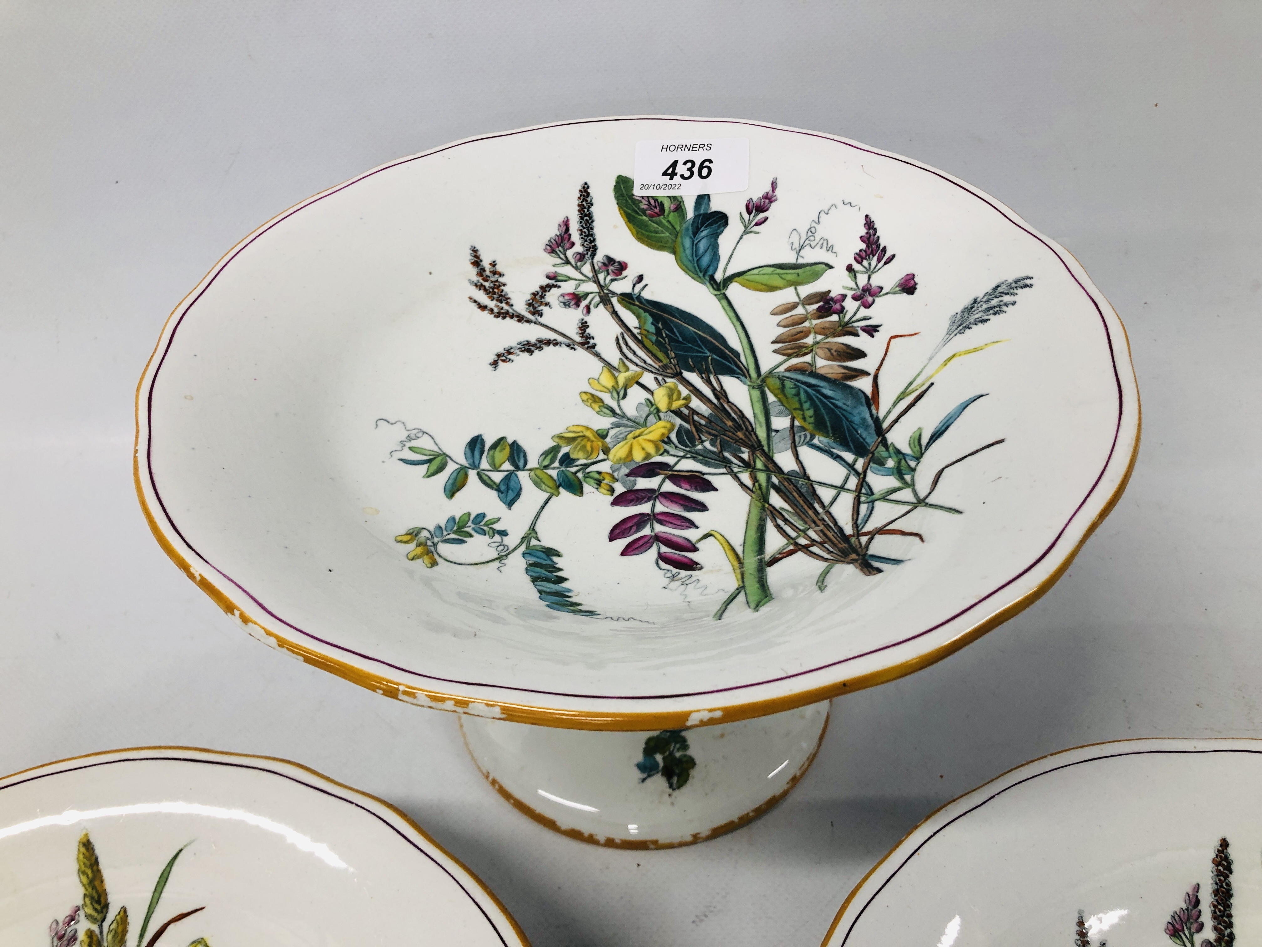 ANTIQUE COPELAND PORCELAIN TAZZA & 2 FOOTED SERVING DISHES PRINTED WITHH WILD FLOWERS, - Image 4 of 6