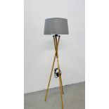 A DESIGNER MODERN FLOOR STANDING LAMP WITH GREY SHADE - SOLD AS SEEN.