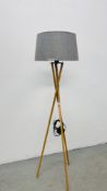 A DESIGNER MODERN FLOOR STANDING LAMP WITH GREY SHADE - SOLD AS SEEN.