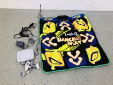 A SONY PS1 CONSOLE WITH DANCE MAT AND CONTROLLER - SOLD AS SEEN.