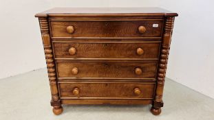 A VICTORIAN MAHOGANY FOUR DRAWER CHEST WITH SPLIT TURNED DETAIL W 106CM, D 51CM, H 98CM.