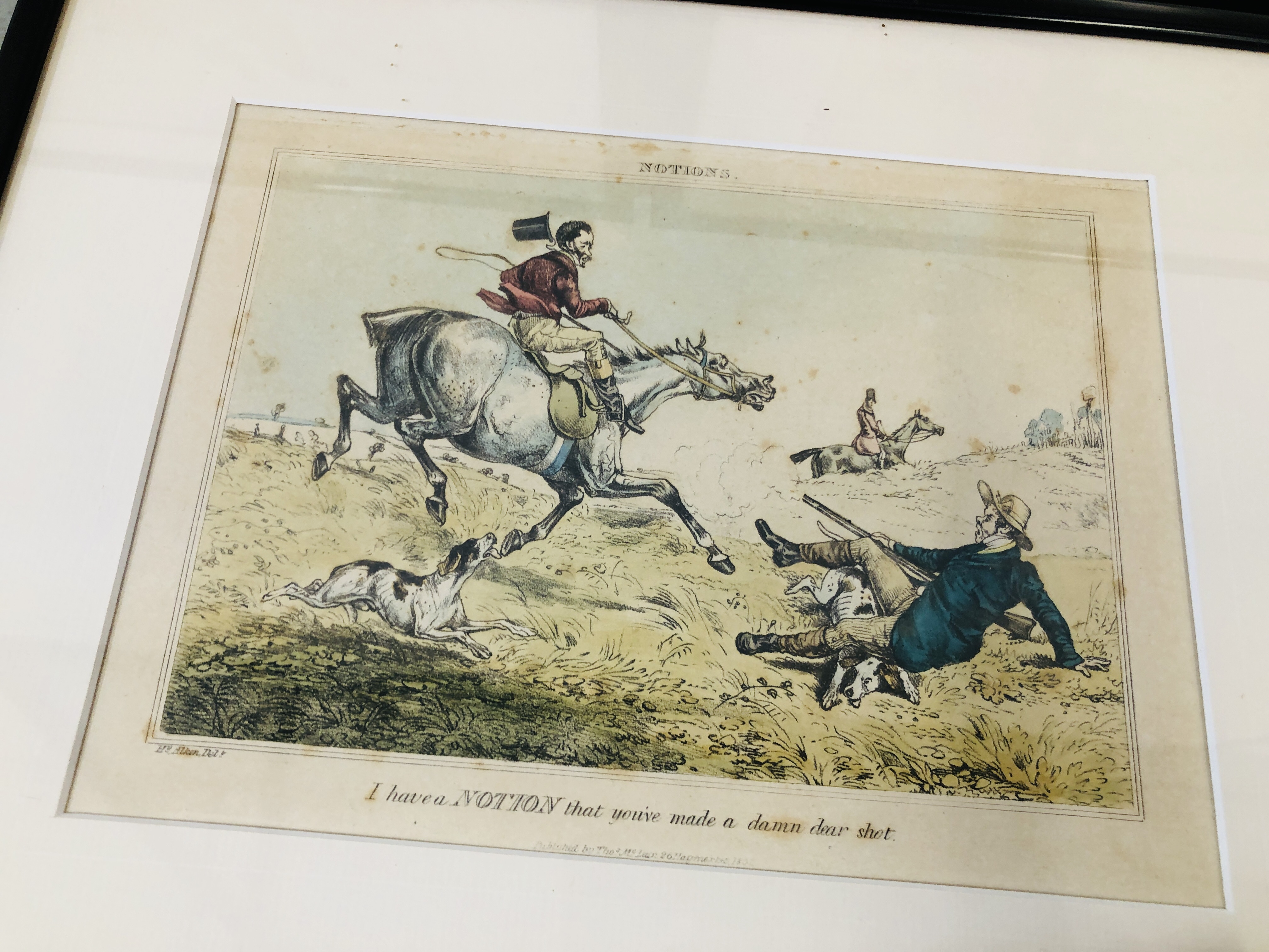 A PAIR OF C19th HUNTING PRINTS IN MAPLE FRAMES, 10. - Image 4 of 8