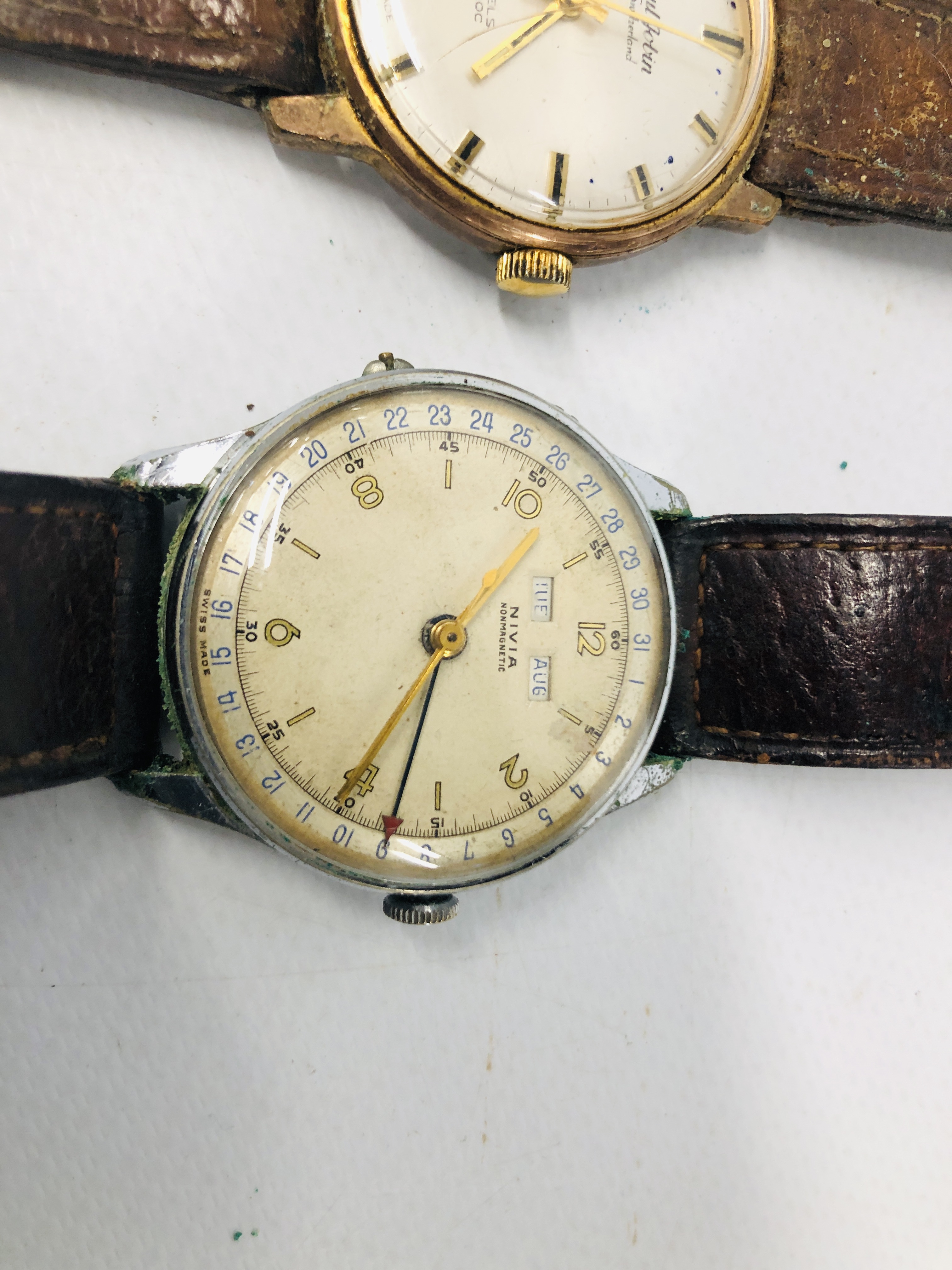 THREE VINTAGE GENT'S WRIST WATCHES TO INCLUDE NIVIA, MUDU ETC. - Image 5 of 11