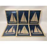 VINTAGE 6 X SET OF WHITE FRAMED PRINTS OF YACHTS APPROX 23 X 30 EACH.