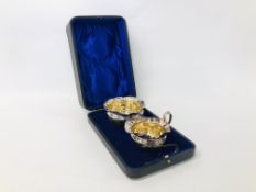 AN ANTIQUE CASED SET OF SILVER COMPRISING SUGAR BOWL,
