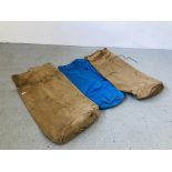 2 X VINTAGE ARMY HEAVY CANVAS KIT BAGS APPROX 100 X 40 AND 1 X VINTAGE HEAVY CANVAS DOCUMENT BAG