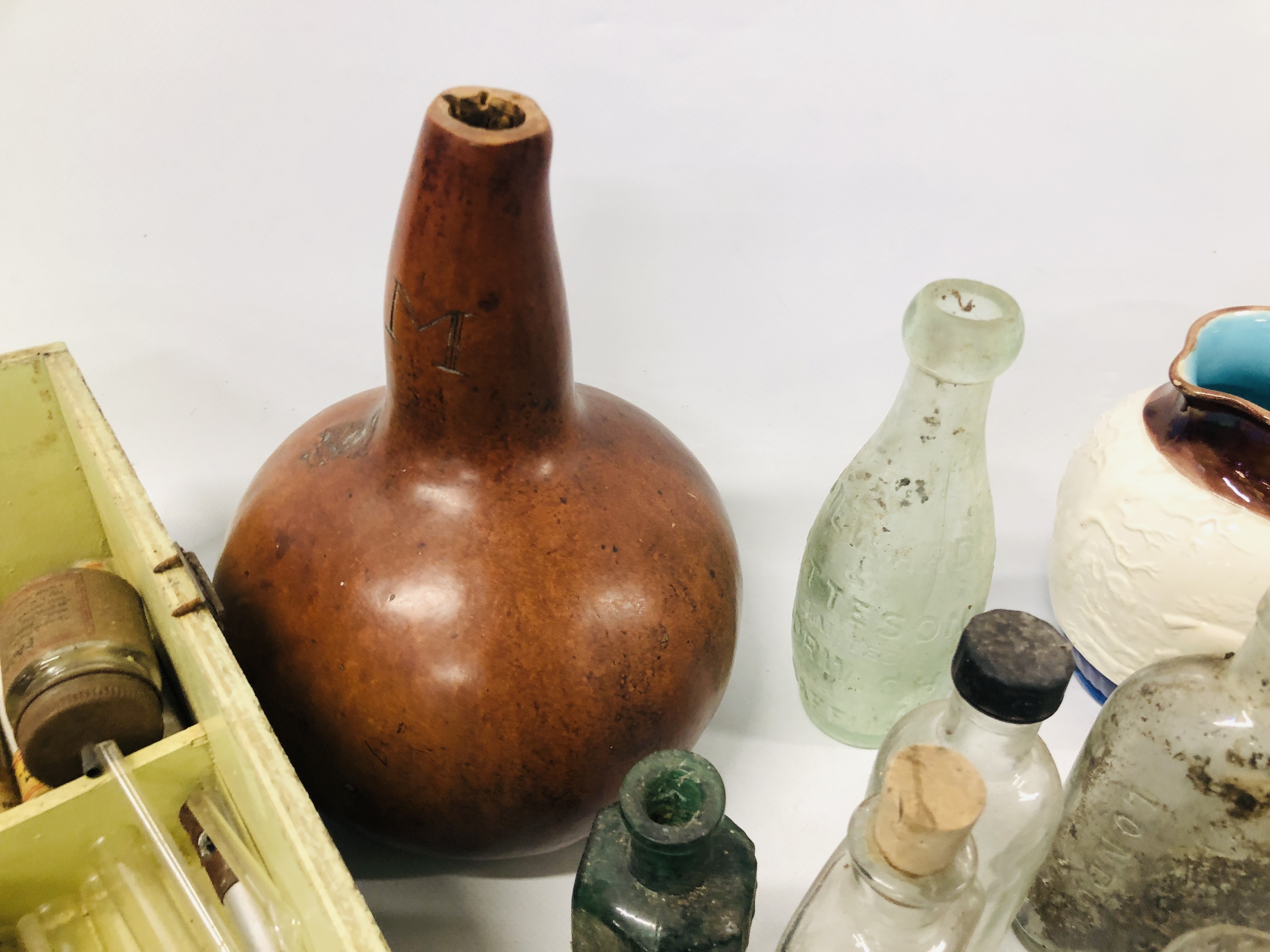 DRIED BOTTLE GOURD ALONG WITH STUDIO BRASSED BOWL AND TWO VINTAGE WEDGWOOD GRADUATED STONEWARE - Image 7 of 8