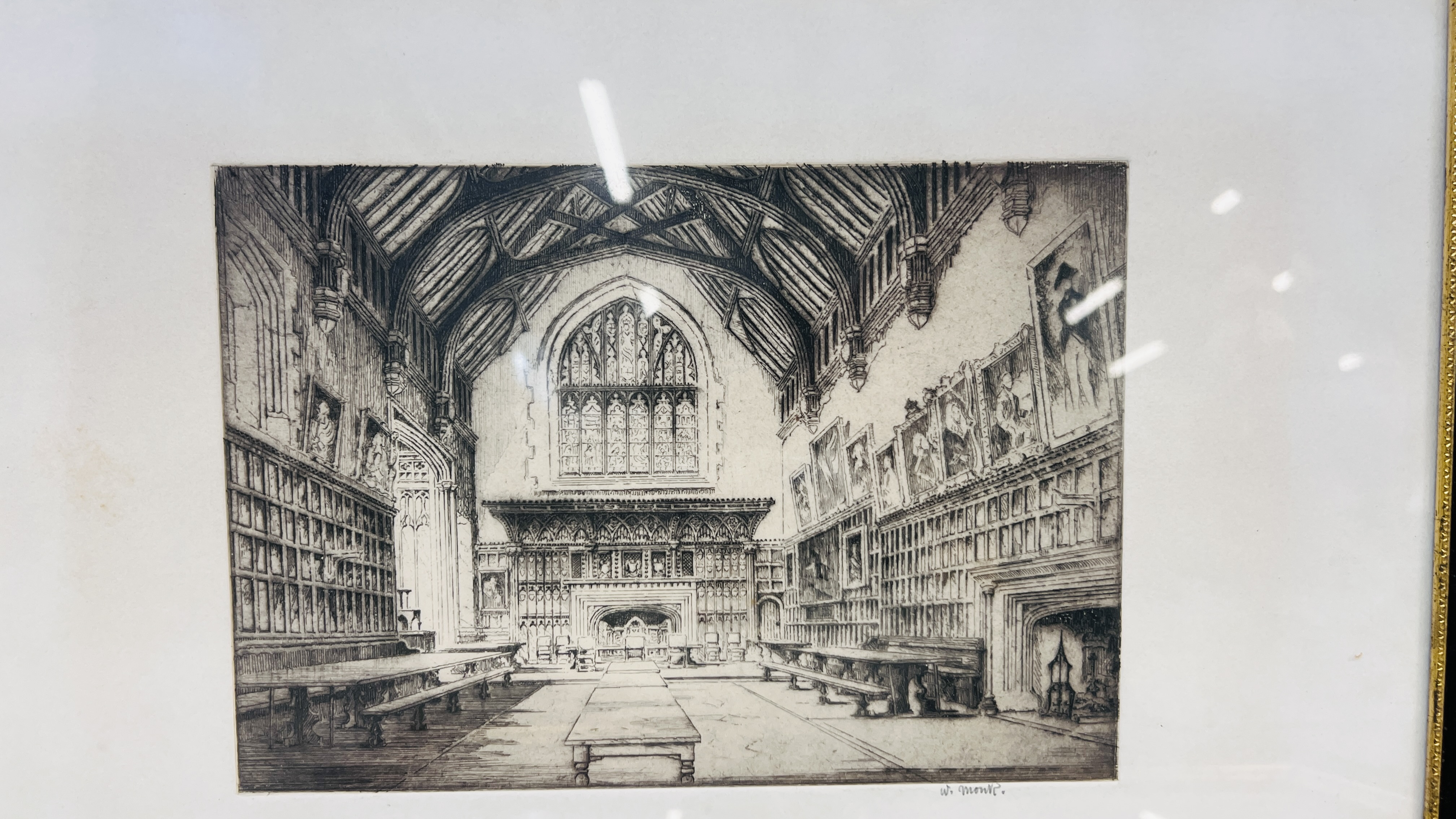 A GROUP OF NINE FRAMED ETCHINGS AND ENGRAVINGS TO INCLUDE NORWICH CATHEDRAL, ARCHITECTURAL ETC. - Image 5 of 11