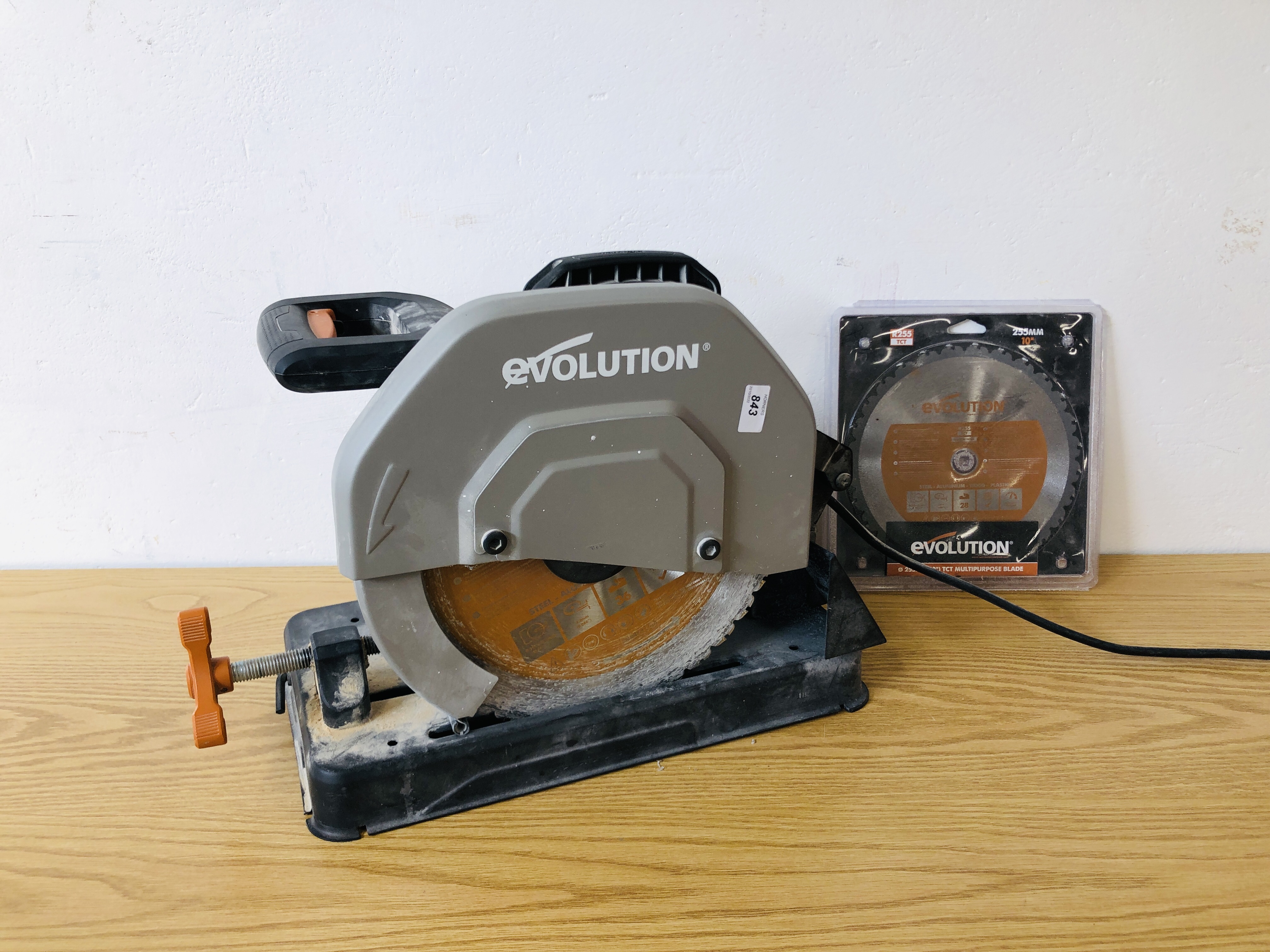 EVOLUTION MULTI MATERIAL CUTTING 335MM TCT CHOP SAW MODEL R355CPS - SOLD AS SEEN.