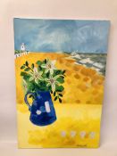 AN ORIGINAL ART WORK OIL ON CANVAS "LIGHTHOUSE BEACH SCENE,