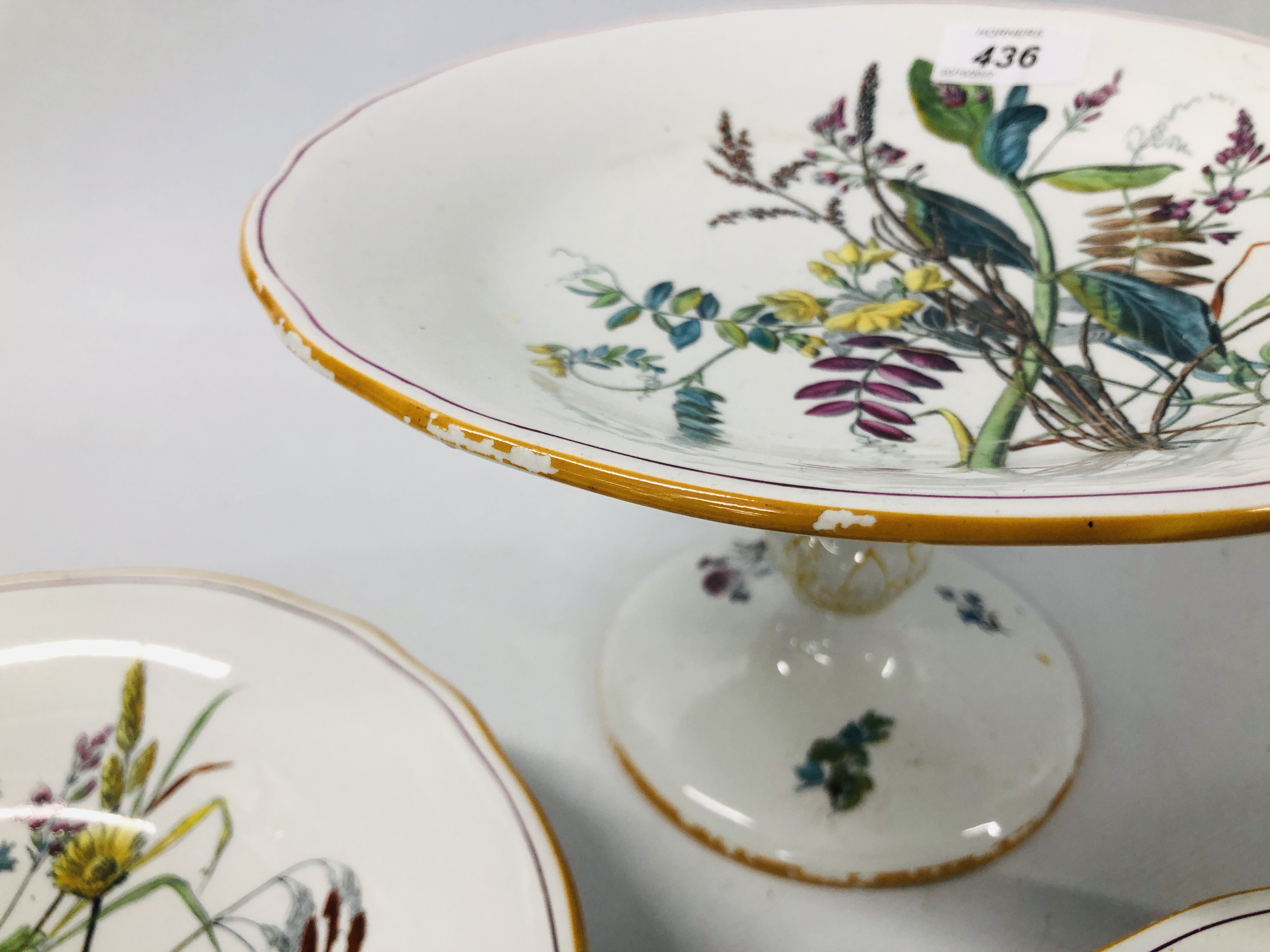 ANTIQUE COPELAND PORCELAIN TAZZA & 2 FOOTED SERVING DISHES PRINTED WITHH WILD FLOWERS, - Image 5 of 6