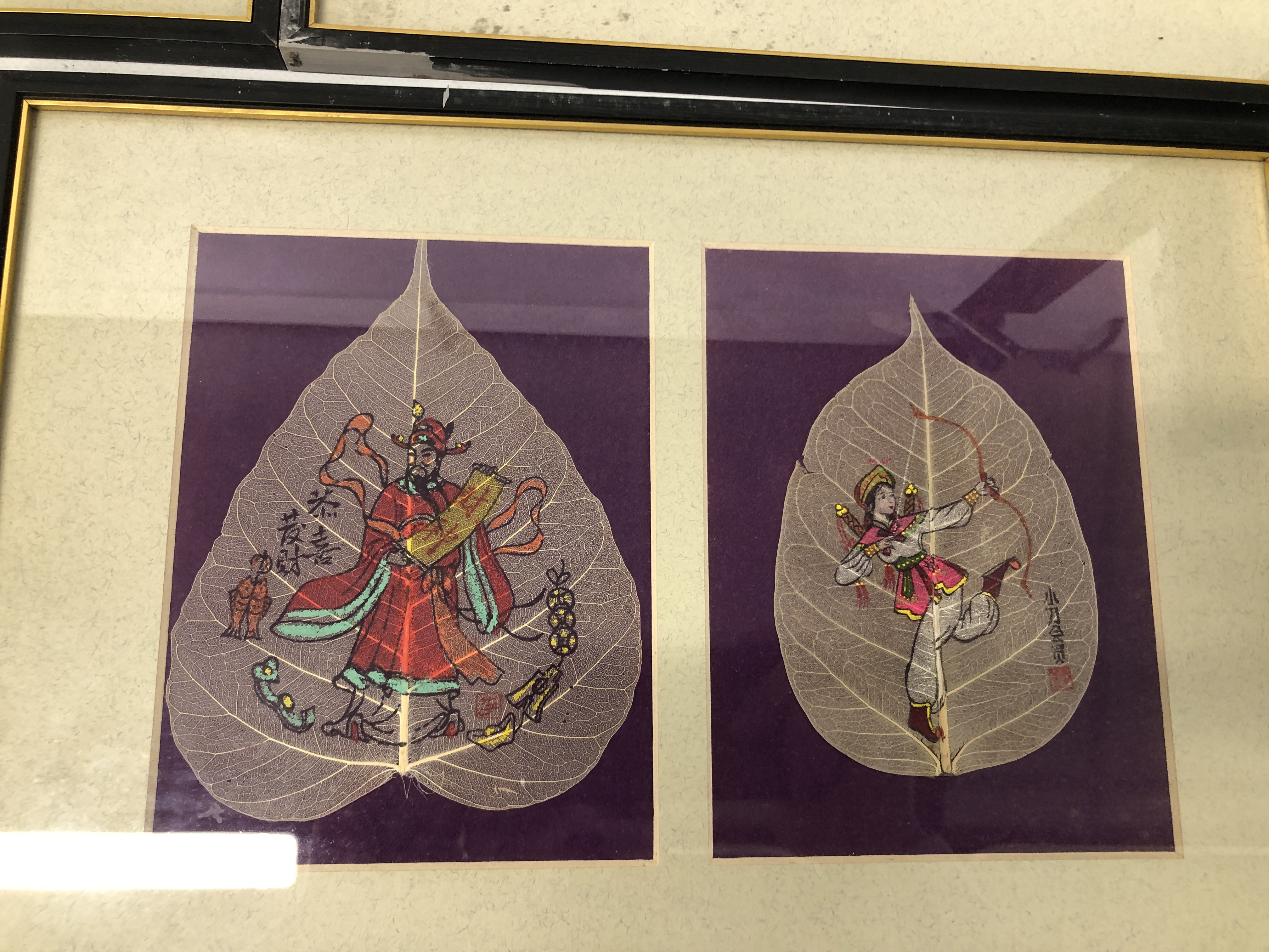 COLLECTION OF FRAMED HANDPAINTED LEAVES NINE IN TOTAL "LIU RONG TEMPLE" ALONG WITH A FRAMED - Image 2 of 12
